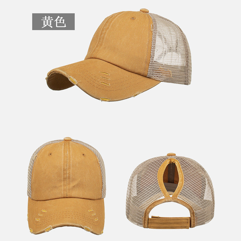 Wholesale Washed distressed ponytail baseball cap